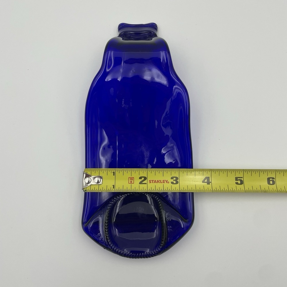 Glass Spoon Rest- Cobalt Blue Hand Melted Flat Bottle Spoon Rest 8" Trinket Tray - Picture 11 of 13